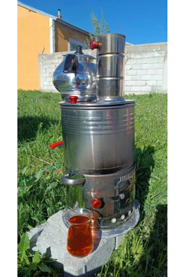 Tek Musluklu Odunlu Kömürlü Çay Semaveri Odunlu Kömürlü Semaver - 5 Litre - Demlik 1 Litre